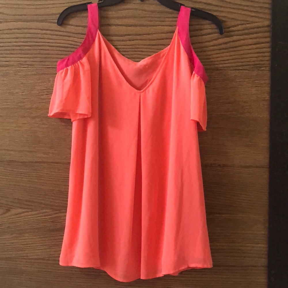 Off shoulder coral and pink top